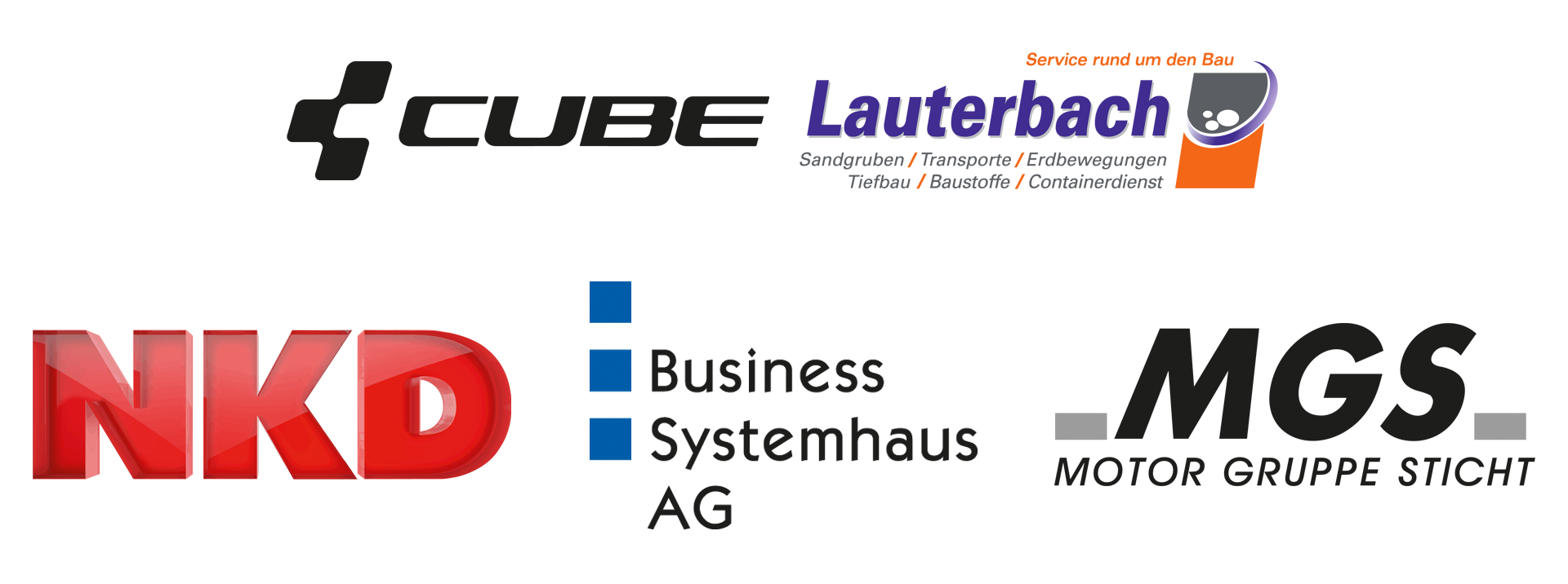 Logos der Premium-Partner CUBE, Lauterbach, NKD, Business Systemhaus AG, Motor-Gruppe Sticht